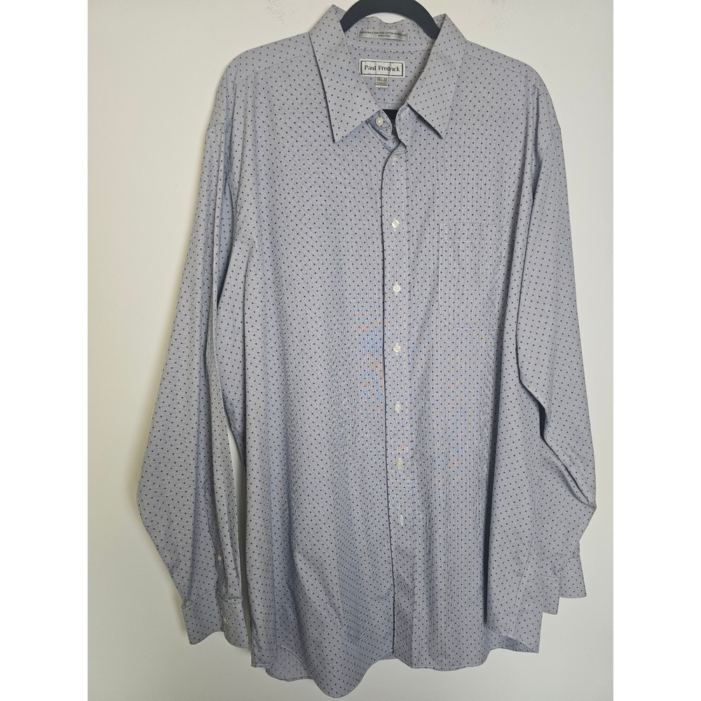 Professional Paul Fredrick Dress Shirt Mens 18.5-38 Blue Micro Dot Non-Iron